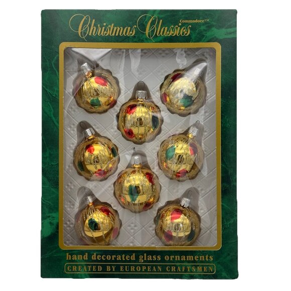 8 Vtg Commodore Christmas Classics Hand Decorated Glass Ornaments Romania Mini - Picture 1 of 9